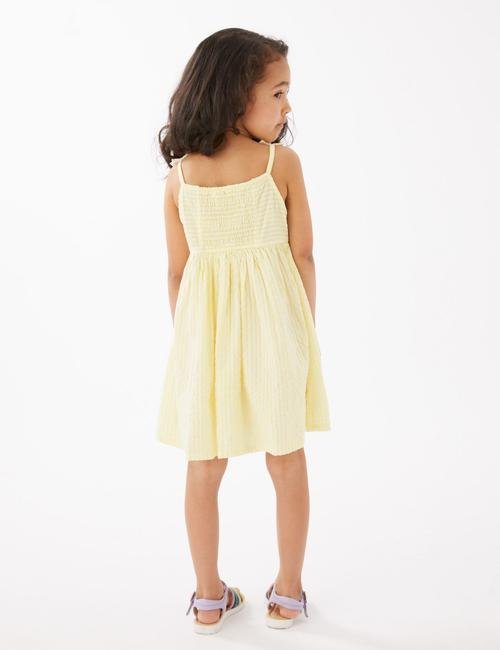 Sarı Saf Pamuklu Çilek Desenli Elbise (2-7 Yaş)