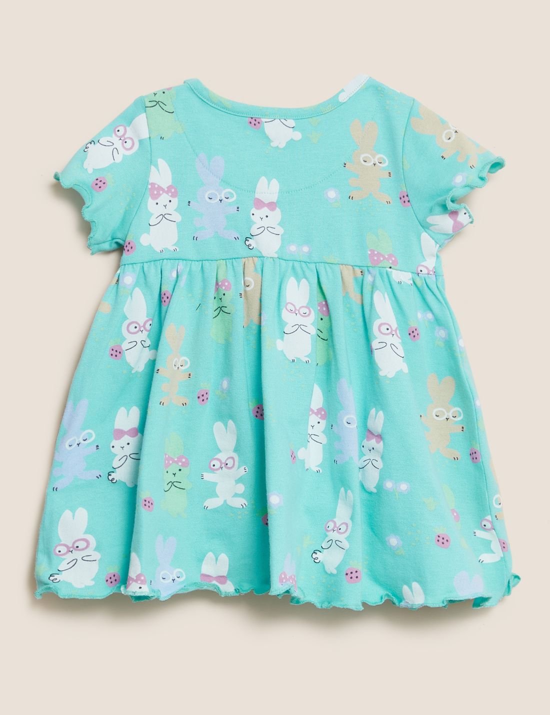 Saf Pamuklu Tavşan Desenli Elbise (0-3 Yaş)