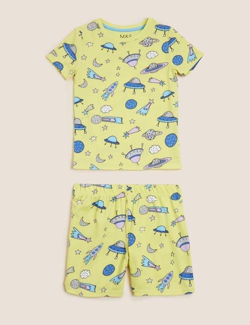 Sarı Grafik Desenli Kısa Kollu Pijama Takımı (1-7 Yaş)