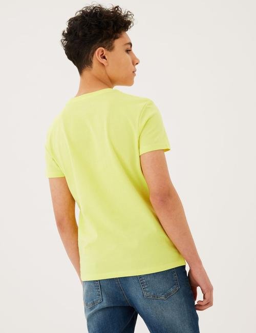 Sarı Saf Pamuklu Pul Detaylı T-Shirt (6-16 Yaş)