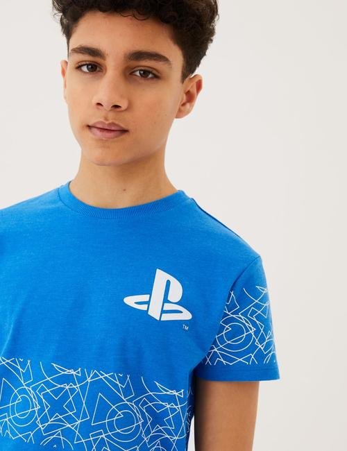 Mavi PlayStation™ Kısa Kollu T-Shirt (6-16 Yaş)