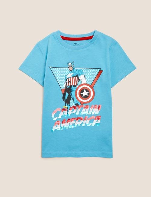 Mavi Saf Pamuklu Captain America™ T-Shirt (2-7 Yaş)