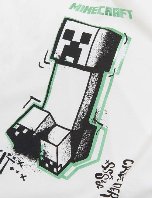Beyaz Saf Pamuklu Minecraft™ T-Shirt (6-16 Yaş)