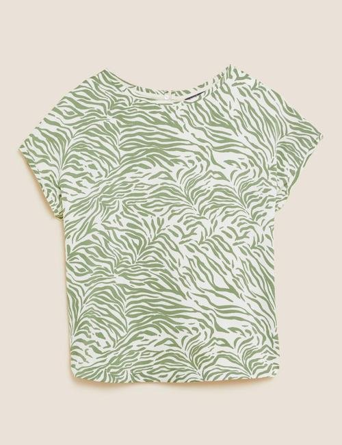 Yeşil Zebra Desenli Kısa Kollu T-Shirt