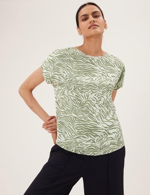 Yeşil Zebra Desenli Kısa Kollu T-Shirt
