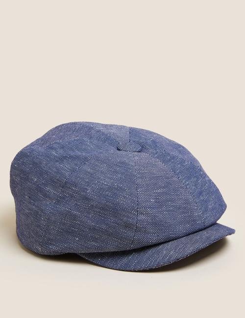 Mavi Dokulu Keten Şapka