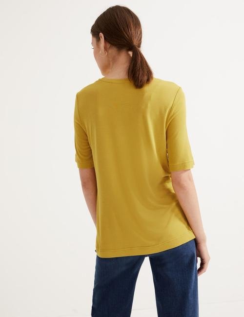 Sarı Kısa Kollu Örme T-Shirt
