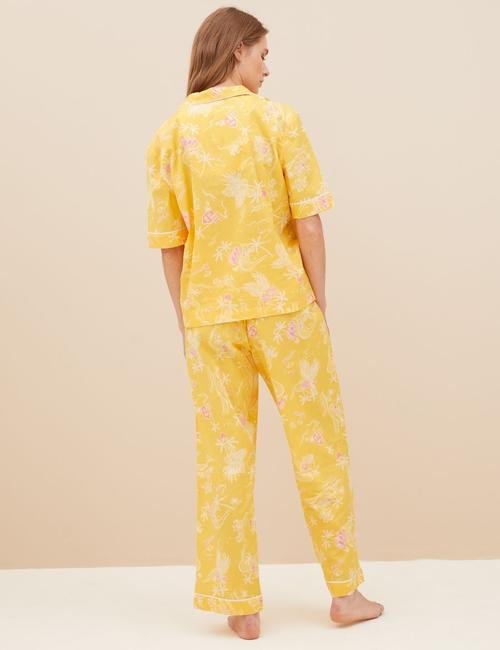 Sarı Saf Pamuklu Kısa Kollu Pijama Takımı