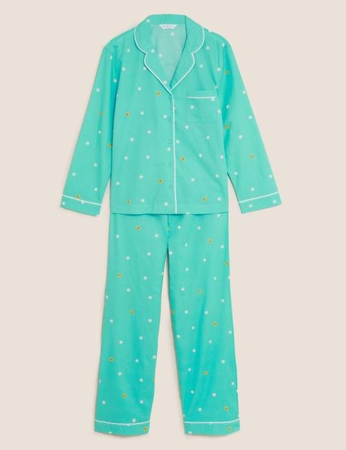 Mavi Saf Pamuklu Uzun Kollu Pijama Takımı
