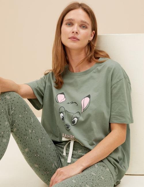 Yeşil Saf Pamuklu Bambi™ Pijama Takımı