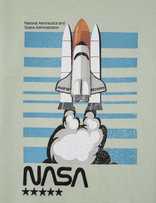 Yeşil Saf Pamuklu NASA™ T-Shirt