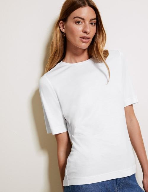 Beyaz Kısa Kollu Örme T-Shirt