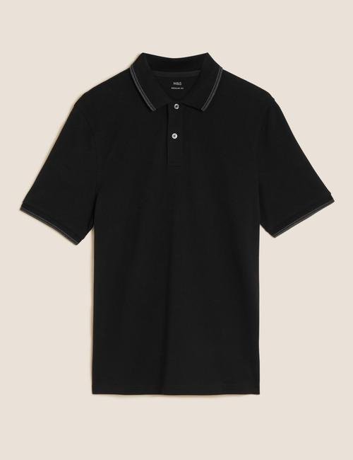 Siyah Saf Pamuklu Polo Yaka T-Shirt