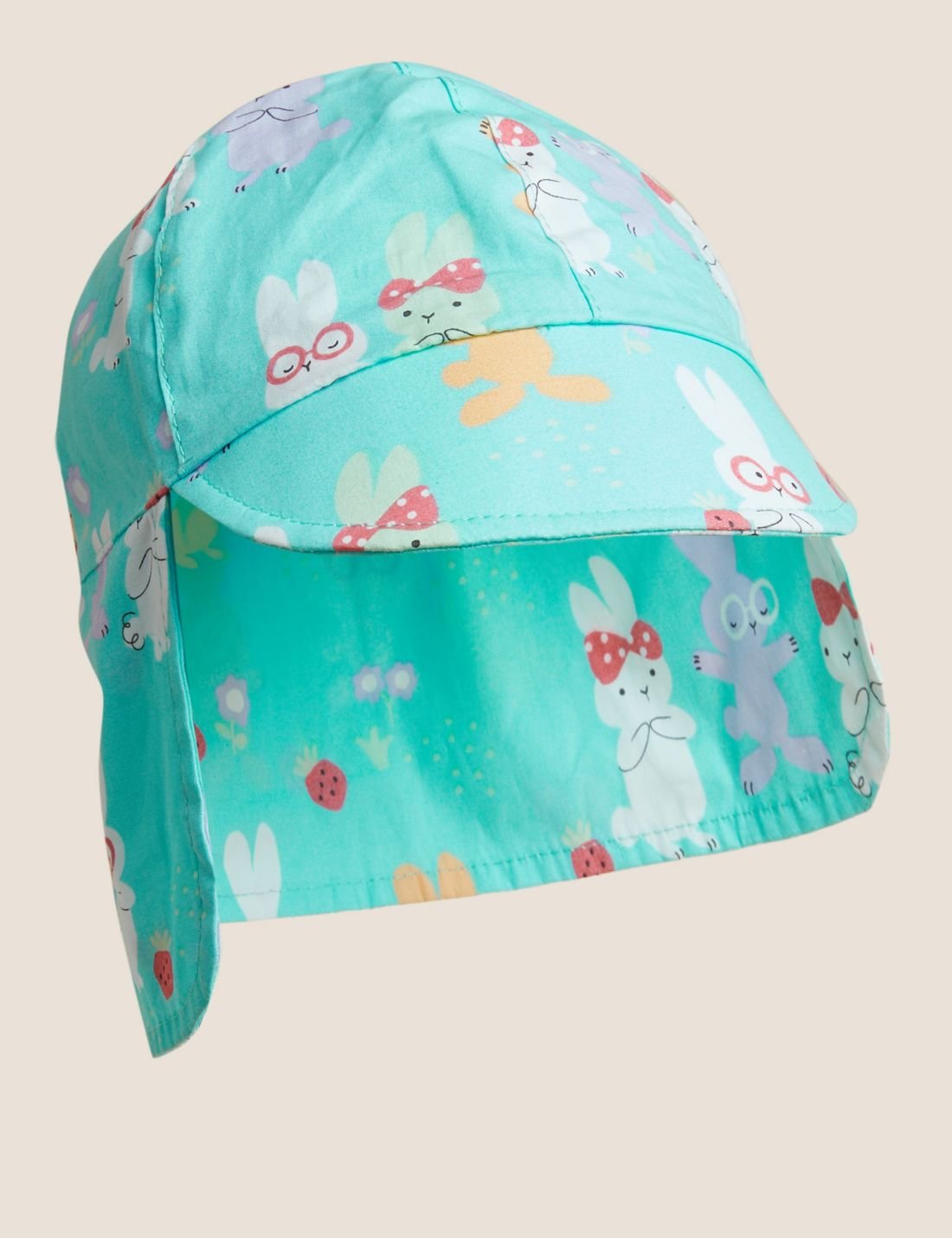 Saf Pamuklu Tavşan Desenli Şapka (0-6 Yaş)