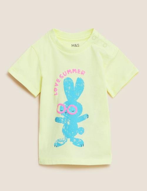 Yeşil Saf Pamuklu Tavşan Desenli T-Shirt (0-3 Yaş)