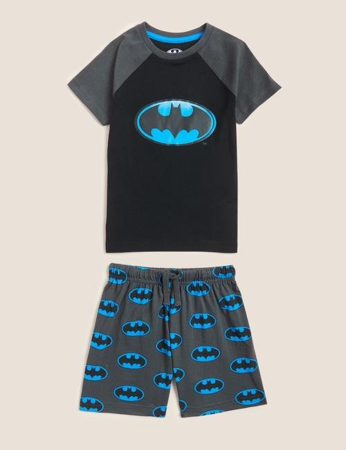 Siyah Saf Pamuklu Batman™ Pijama Takımı (3-12 Yaş)