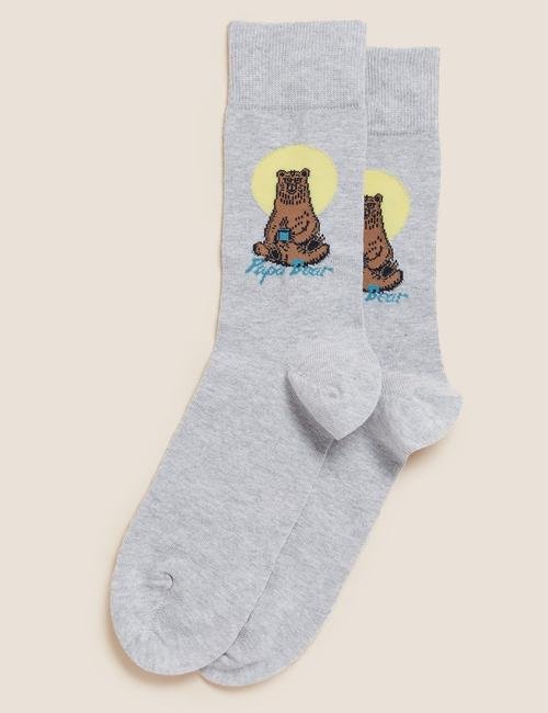 Gri Slogan Desenli Çorap