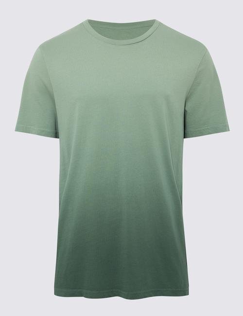 Yeşil Saf Pamuklu Kısa Kollu T-Shirt