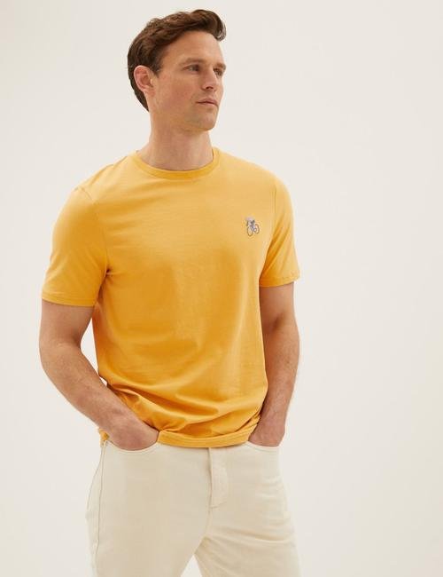 Sarı Saf Pamuklu Kısa Kollu T-Shirt