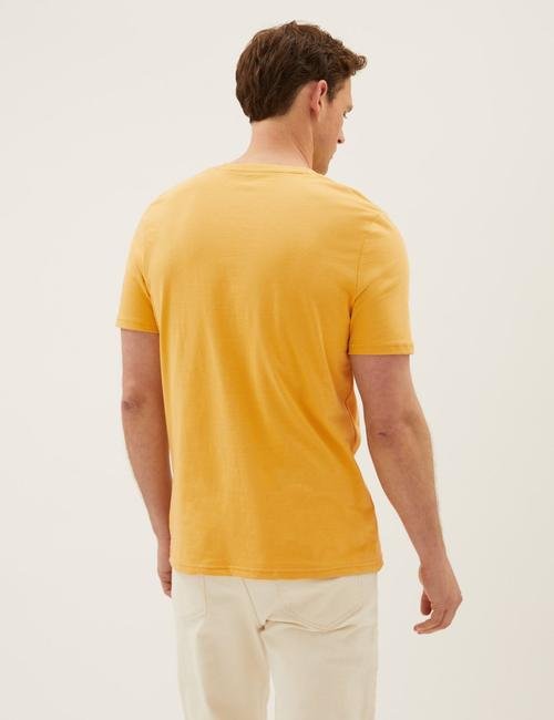 Sarı Saf Pamuklu Kısa Kollu T-Shirt