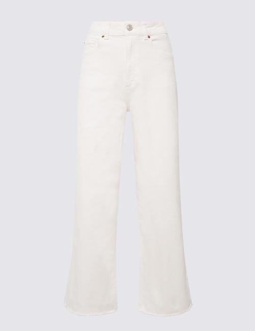 Beyaz Wide Leg Crop Jean Pantolon