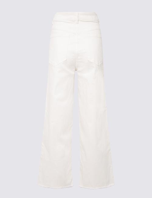 Beyaz Wide Leg Crop Jean Pantolon
