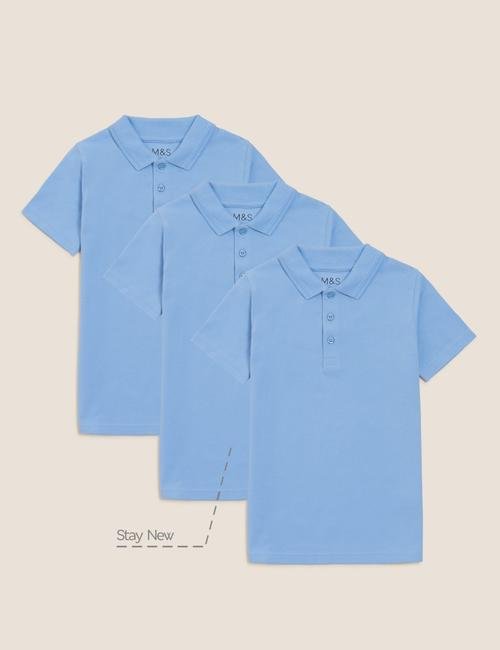 Mavi Saf Pamuklu 3'lü Polo Yaka T-Shirt (2-16 Yaş)