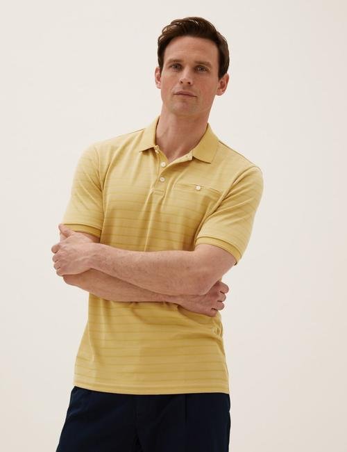 Sarı Çizgili Kısa Kollu Polo Yaka T-Shirt