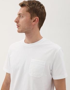 Erkek Beyaz Saf Pamuklu Kısa Kollu T-Shirt