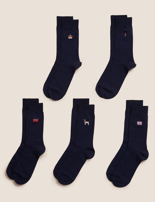 Lacivert 5'li Cool & Fresh™ İşleme Detaylı Çorap Seti