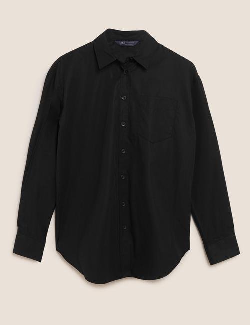 Siyah Saf Pamuklu Uzun Kollu Gömlek