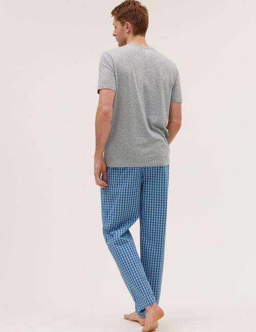 Mavi Kısa Kollu Pamuklu Pijama Takımı
