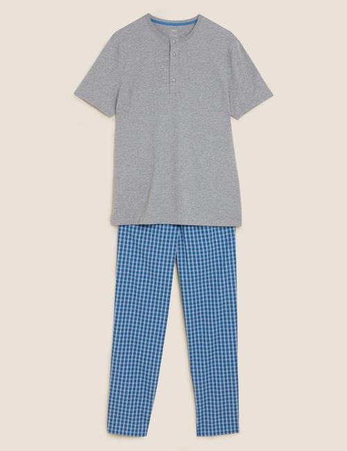 Mavi Kısa Kollu Pamuklu Pijama Takımı
