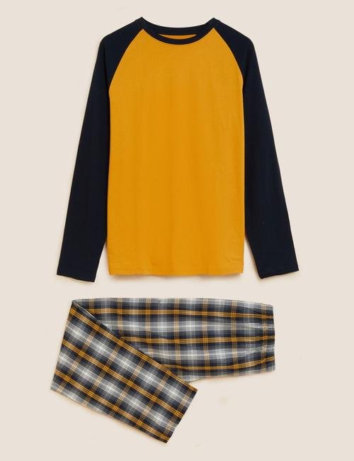 Sarı Uzun Kollu Pamuklu Pijama Takımı