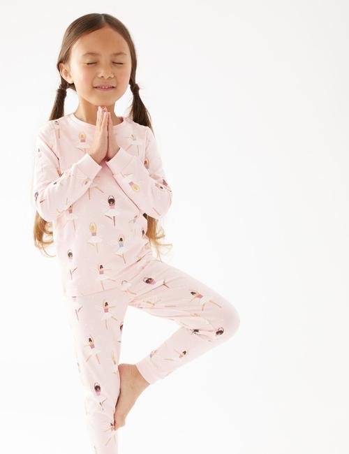 Pembe Balerin Desenli Uzun Kollu Pijama Takımı (1-7 Yaş)
