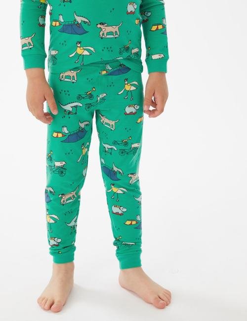 Yeşil Hayvan Desenli Uzun Kollu Pijama Takımı (1-7 Yaş)