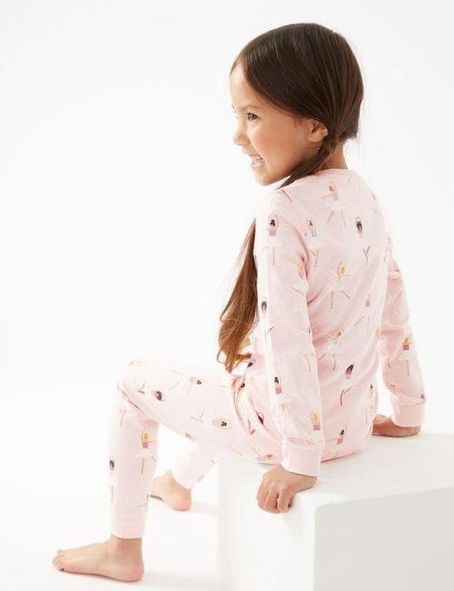Pembe Balerin Desenli Uzun Kollu Pijama Takımı (1-7 Yaş)