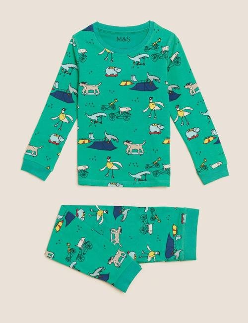Yeşil Hayvan Desenli Uzun Kollu Pijama Takımı (1-7 Yaş)