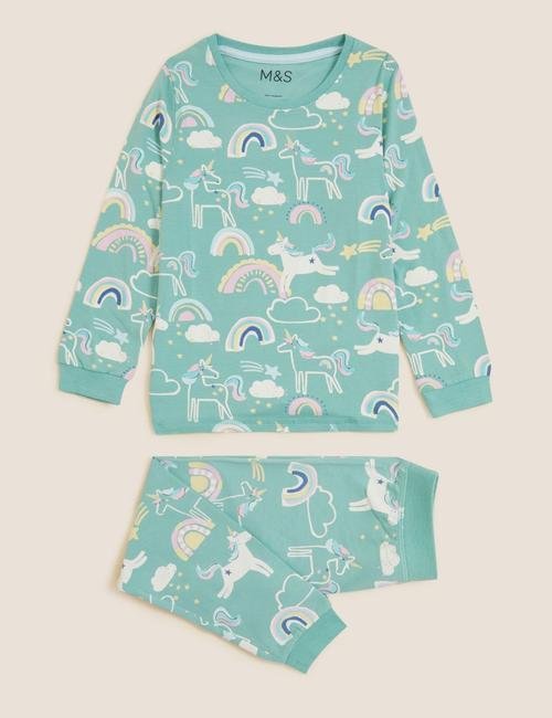 Yeşil Unicorn Desenli Uzun Kollu Pijama Takımı (1-7 Yaş)