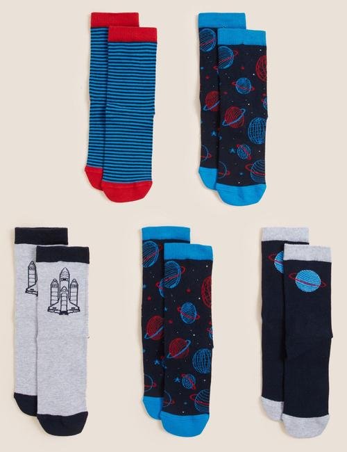Multi Renk 5'li Uzay Desenli Çorap