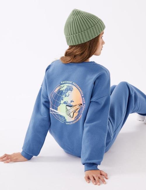 Mavi Yuvarlak Yaka NASA™ Sweatshirt (6-16 Yaş)