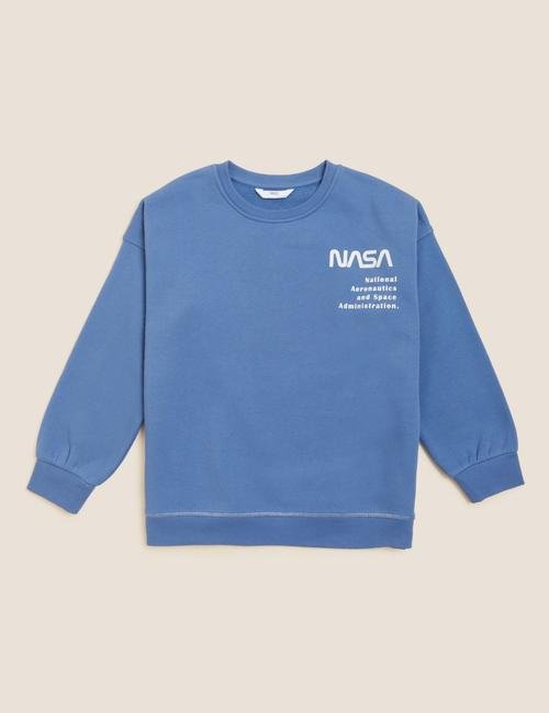 Mavi Yuvarlak Yaka NASA™ Sweatshirt (6-16 Yaş)