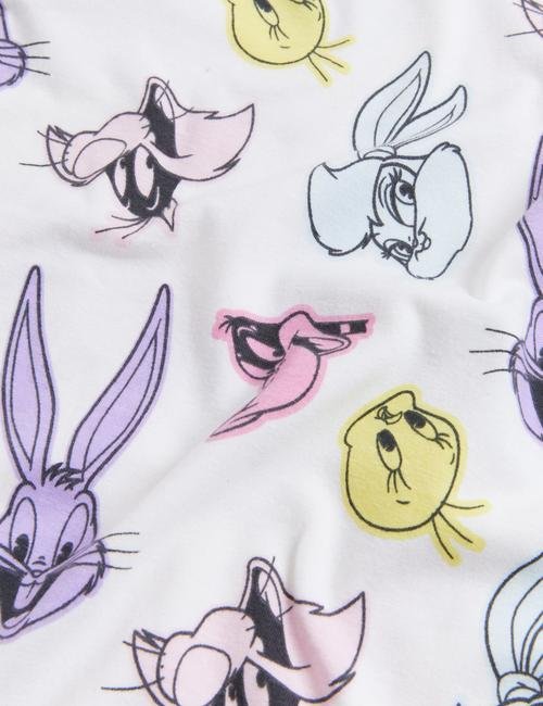 Beyaz Looney Tunes™ Uzun Kollu Pijama Takımı (6-16 Yaş)