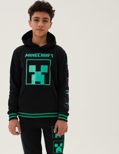 Siyah Minecraft™ Kapüşonlu Sweatshirt