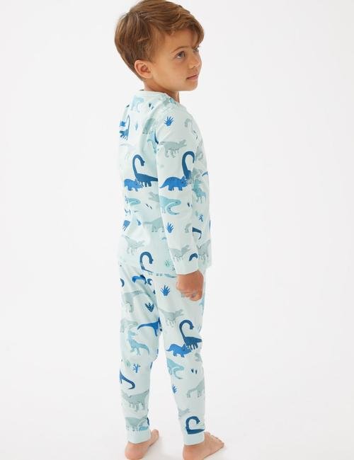Mavi Dinozor Desenli Uzun Kollu Pijama Takımı (1-7 Yaş)