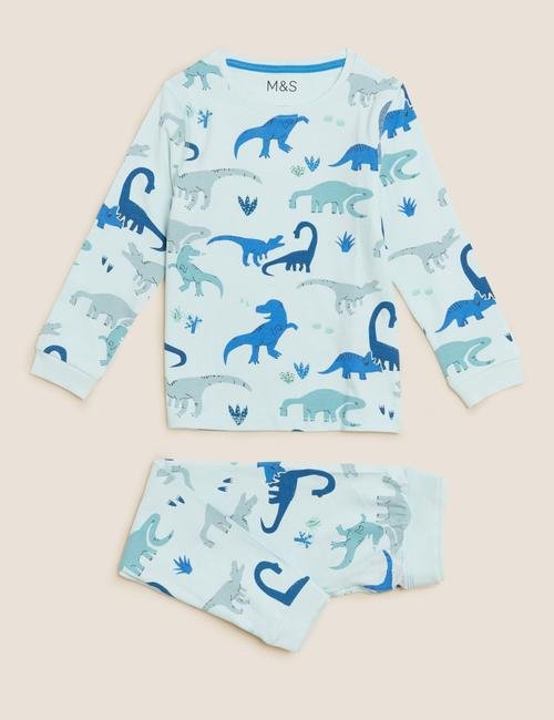 Mavi Dinozor Desenli Uzun Kollu Pijama Takımı (1-7 Yaş)