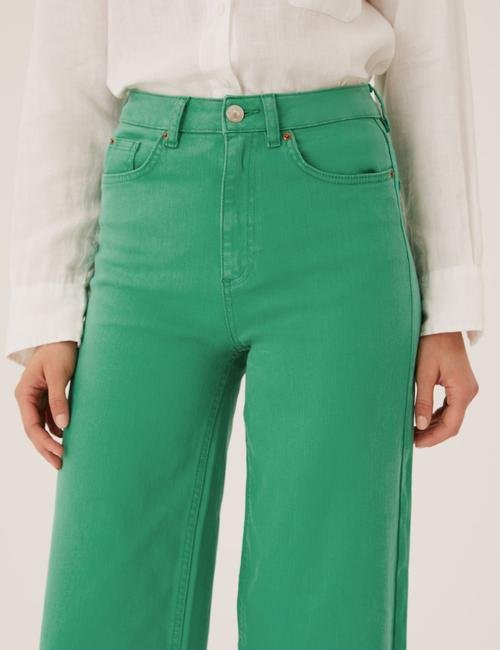 Yeşil Wide Leg Crop Jean Pantolon