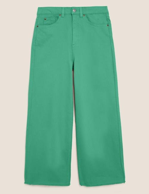 Yeşil Wide Leg Crop Jean Pantolon