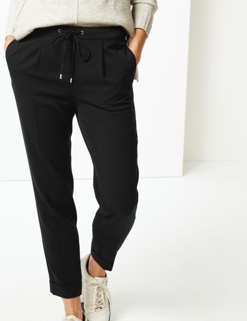 Siyah Tapered Fit Ankle Grazer Pantolon