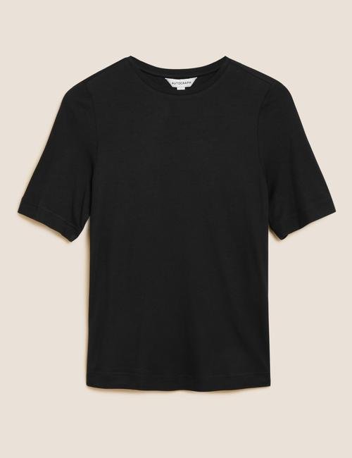 Siyah Kısa Kollu Örme T-Shirt